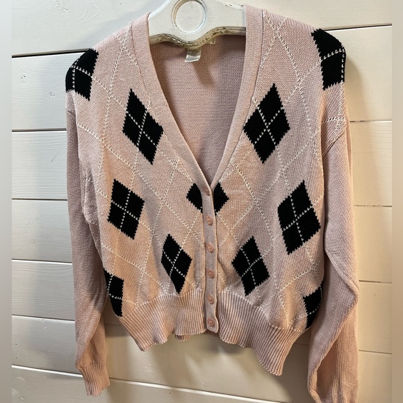 JONES NEW YORK Pink Argyle Cardigan – Size M - Picture 3 of 7